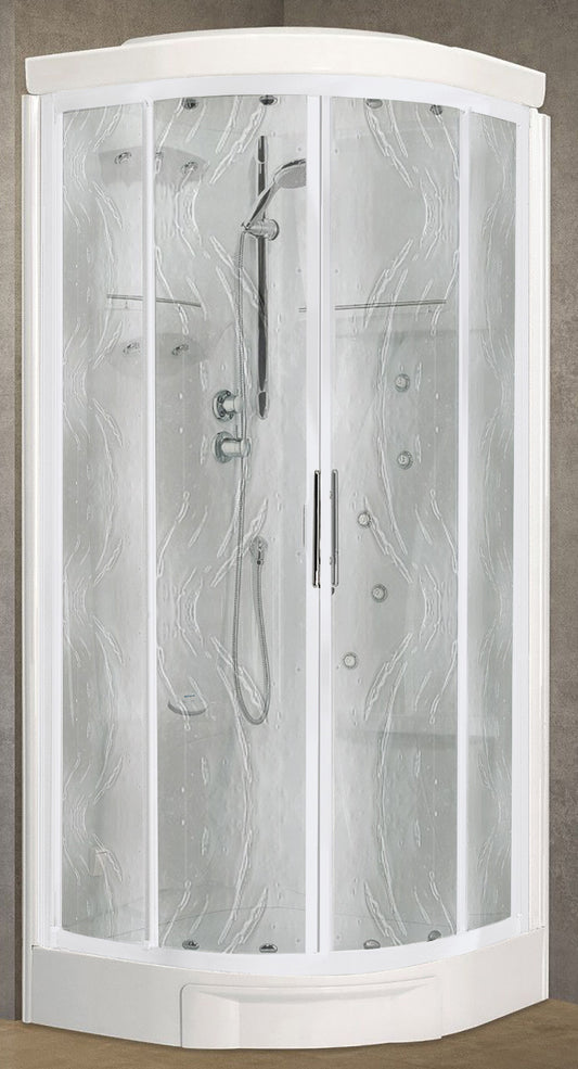 Novellini New Holiday R90 Hammam 90x90 cm Cabina Doccia Multifunzione Tonda 2 Ante Scorrevoli Angolo Destro Sinistro Miscelatore Meccanico Vetro Aqua Profilo Bianco Idro Sauna Tettuccio Soffione Radio Telecomando Asta Saliscendi Doccetta Altezza 225,5 cm