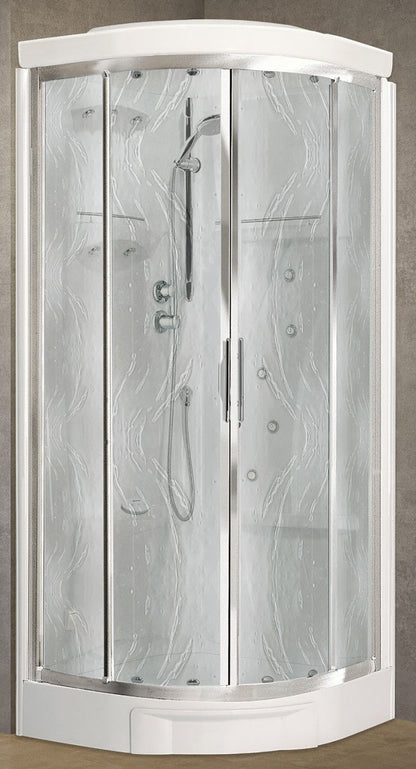Novellini New Holiday R90 Hammam 90x90 cm Cabina Doccia Multifunzione Tonda 2 Ante Scorrevoli Angolo Destro Sinistro Miscelatore Meccanico Vetro Aqua Profilo Silver Idro Sauna Tettuccio Soffione Radio Telecomando Asta Saliscendi Doccetta Altezza 225,5 cm