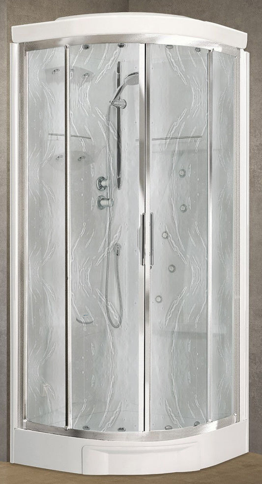 Novellini New Holiday R90 Hammam 90x90 cm Cabina Doccia Multifunzione Tonda 2 Ante Scorrevoli Angolo Destro Sinistro Miscelatore Meccanico Vetro Aqua Profilo Silver Idro Sauna Tettuccio Soffione Radio Telecomando Asta Saliscendi Doccetta Altezza 225,5 cm