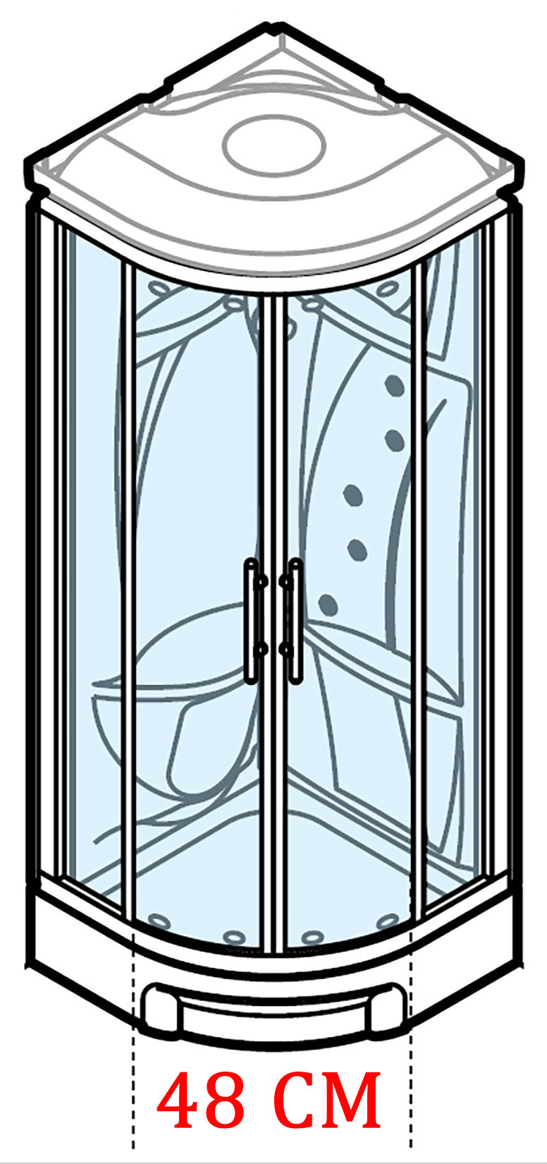 Novellini New Holiday R90 Idromassaggio Con Tettuccio e Soffione 90x90 cm Cabina Doccia Multifunzione Semicircolare 2 Ante Scorrevoli 2 Fisse Angolo Destro Sinistro Miscelatore Meccanico Vetro Aqua Profilo Bianco Asta Doccetta Rotopioggia Altezza 217 cm