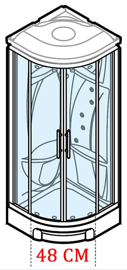 Novellini New Holiday R90 Idromassaggio Con Tettuccio e Soffione 90x90 cm Cabina Doccia Multifunzione Semicircolare 2 Ante Scorrevoli 2 Fisse Angolo Destro Sinistro Miscelatore Meccanico Vetro Aqua Profilo Bianco Asta Doccetta Rotopioggia Altezza 217 cm