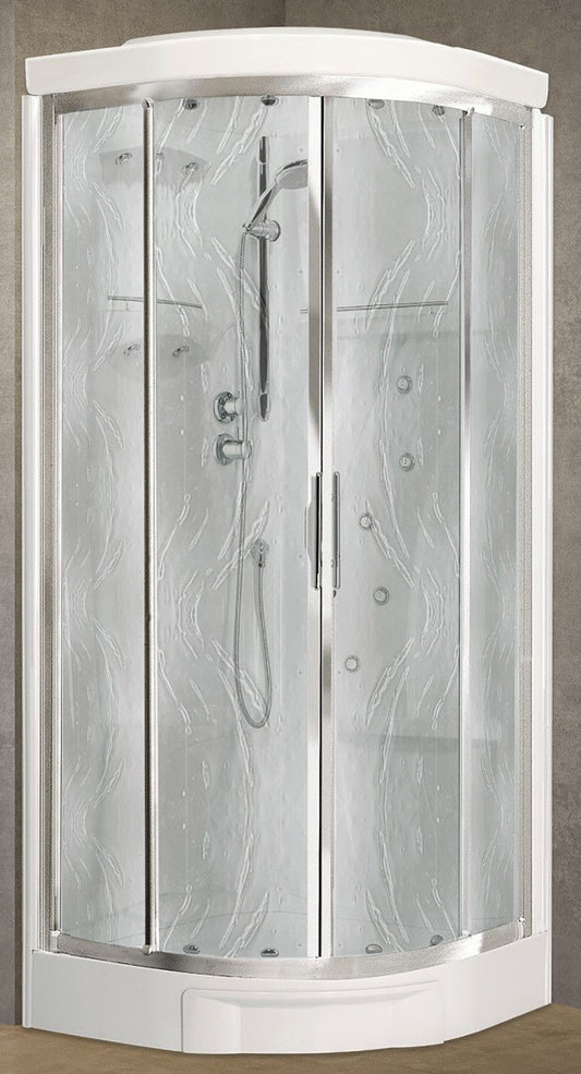 Novellini New Holiday R90 Idromassaggio Con Tettuccio e Soffione 90x90 cm Cabina Doccia Multifunzione Semicircolare 2 Ante Scorrevoli 2 Fisse Angolo Destro Sinistro Miscelatore Termostatico Vetro Aqua Profilo Silver Asta Doccetta Rotopioggia Altezza 217cm