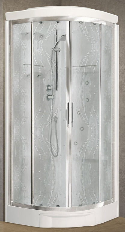 Novellini New Holiday R90 Idromassaggio Con Tettuccio e Soffione 90x90 cm Cabina Doccia Multifunzione Semicircolare 2 Ante Scorrevoli 2 Fisse Angolo Destro Sinistro Miscelatore Meccanico Vetro Aqua Profilo Silver Asta Doccetta Rotopioggia Altezza 217 cm