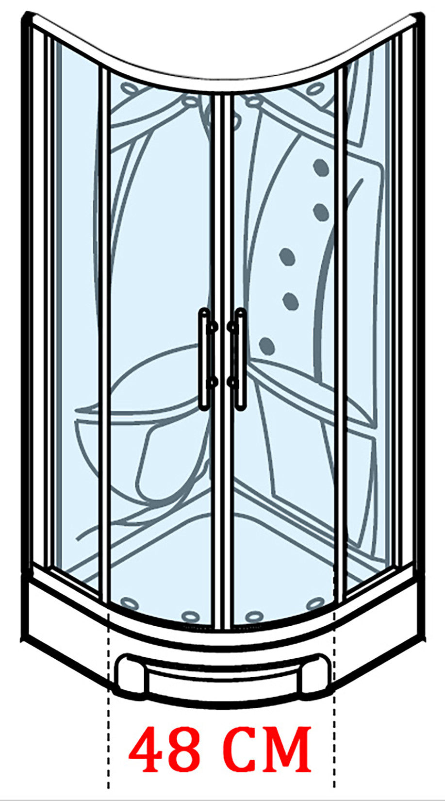 Novellini New Holiday R90 Idromassaggio 90x90 cm Cabina Doccia Multifunzione Semicircolare Apertura 2 Ante Scorrevoli 2 Fisse Angolo Destro Sinistro Miscelatore Meccanico Vetro Aqua Profilo Bianco Piatto Ripiani Doccetta a Mano Rotopioggia Altezza 206 cm