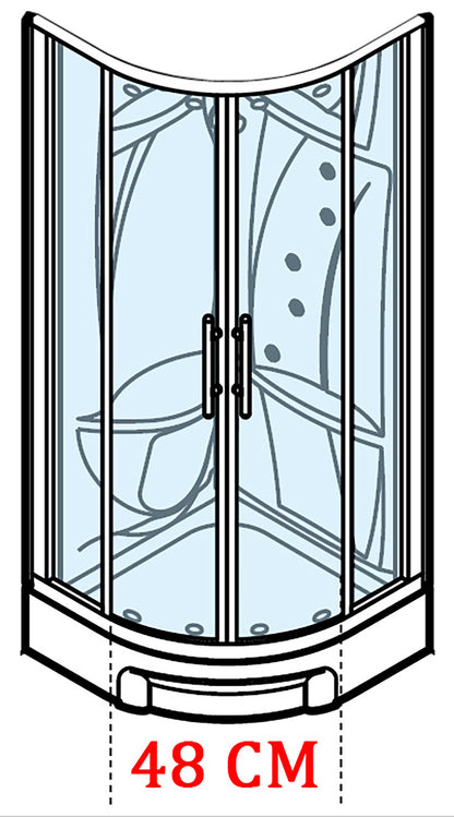 Novellini New Holiday R90 Idromassaggio 90x90 cm Cabina Doccia Multifunzione Semicircolare Apertura 2 Ante Scorrevoli 2 Fisse Angolo Destro Sinistro Miscelatore Termostatico Vetro Aqua Profilo Bianco Piatto Ripiani Doccetta Mano Rotopioggia Altezza 206 cm