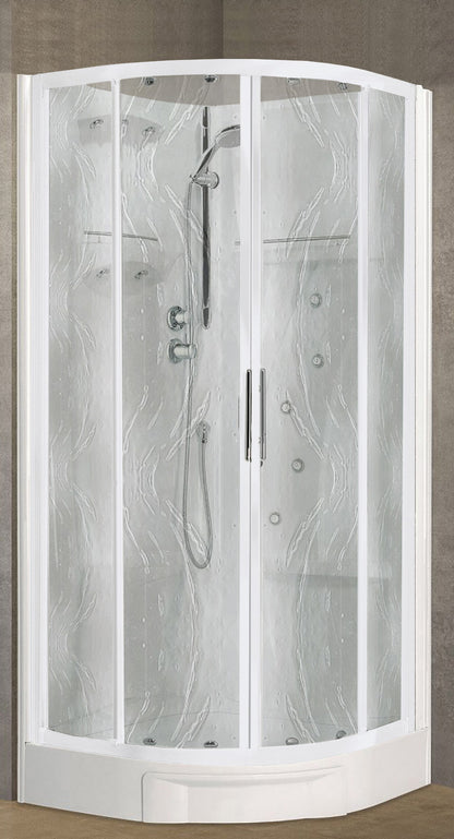 Novellini New Holiday R90 Idromassaggio 90x90 cm Cabina Doccia Multifunzione Semicircolare Apertura 2 Ante Scorrevoli 2 Fisse Angolo Destro Sinistro Miscelatore Meccanico Vetro Aqua Profilo Bianco Piatto Ripiani Doccetta a Mano Rotopioggia Altezza 206 cm