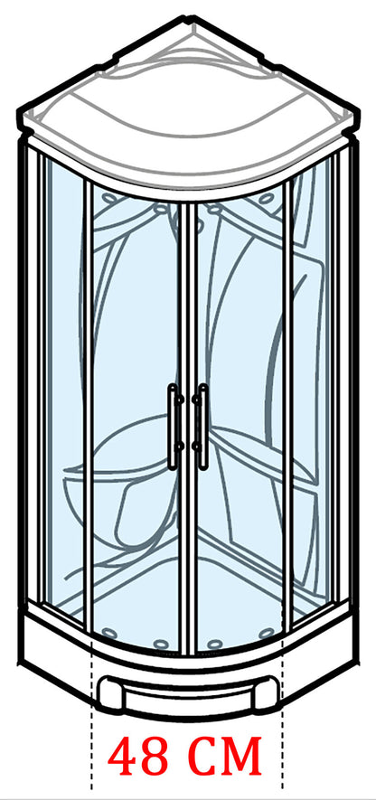 Novellini New Holiday R90 Standard Con Tettuccio 90x90 cm Cabina Doccia Multifunzione Semicircolare Apertura 2 Ante Scorrevoli 2 Fisse Angolo Destro Sinistro Miscelatore Meccanico Vetro Trasparente Profilo Silver Piatto Ripiani Asta Seduta Altezza 217 cm