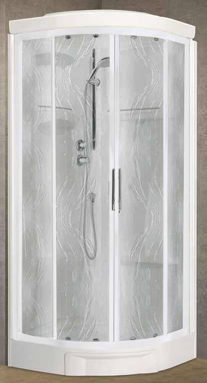 Novellini New Holiday R90 Standard Con Tettuccio 90x90 cm Cabina Doccia Multifunzione Semicircolare Apertura 2 Ante Scorrevoli e 2 Fisse Angolo Destro Sinistro Miscelatore Termostatico Vetro Aqua Profilo Bianco Piatto Ripiani Doccetta Seduta Altezza 217cm