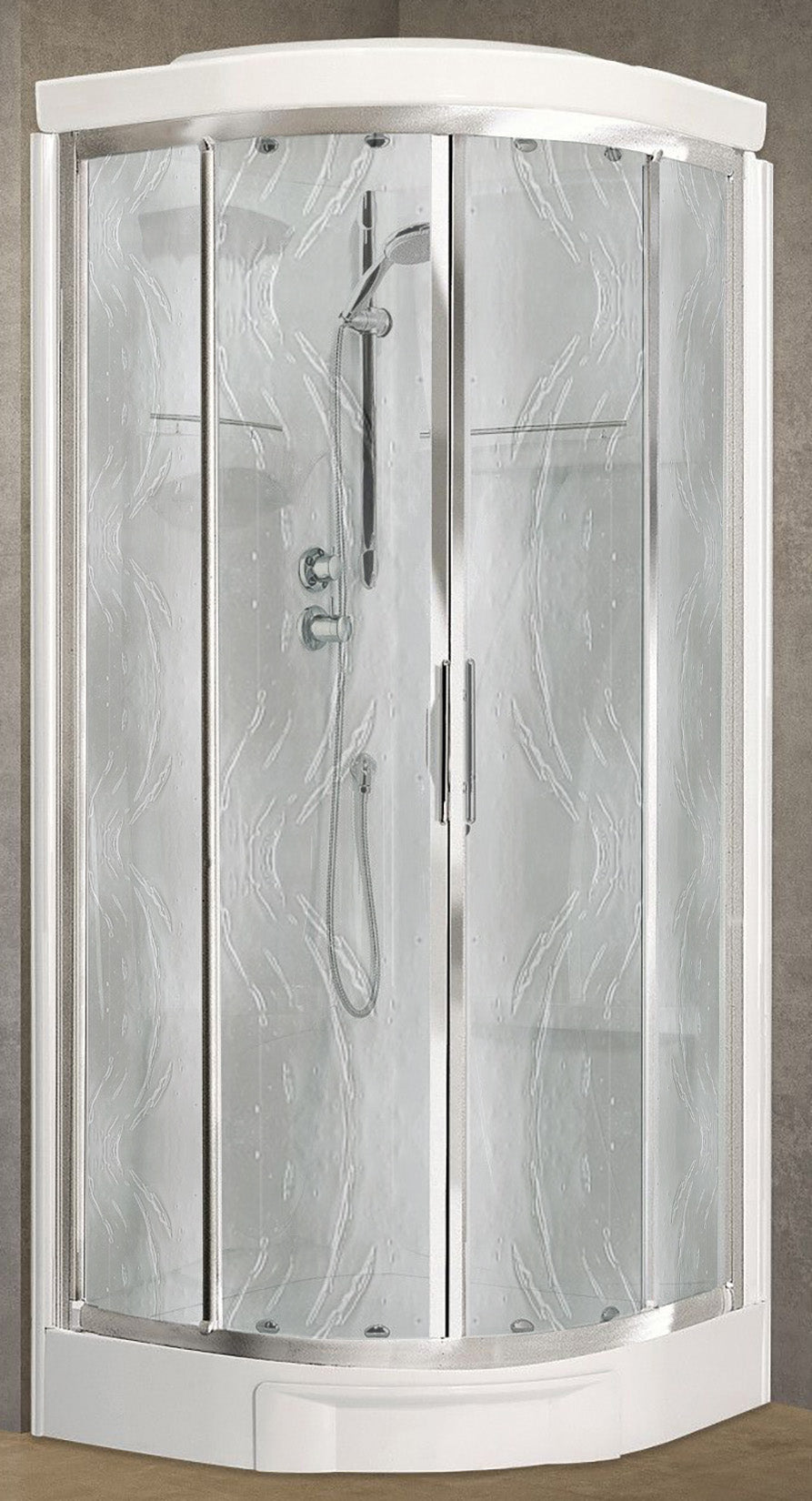 Novellini New Holiday R90 Standard Con Tettuccio 90x90 cm Cabina Doccia Multifunzione Semicircolare Apertura 2 Ante Scorrevoli e 2 Fisse Angolo Destro Sinistro Miscelatore Meccanico Vetro Aqua Profilo Silver Piatto Ripiani Doccetta Seduta Altezza 217 cm