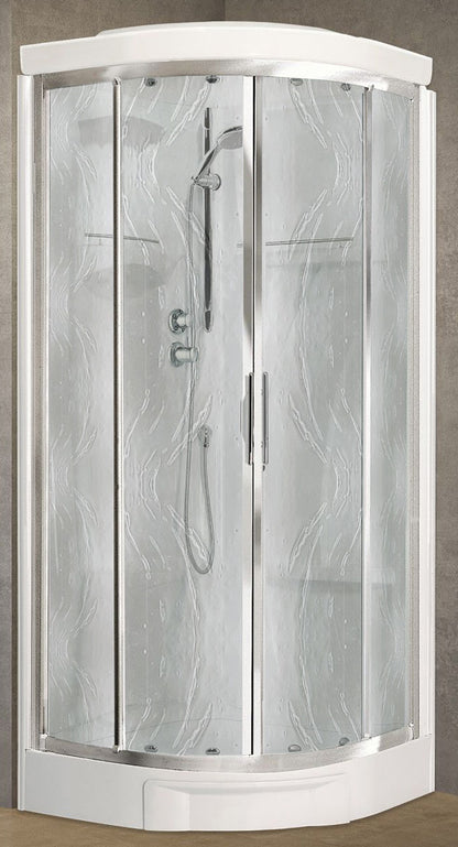 Novellini New Holiday R90 Standard Con Tettuccio 90x90 cm Cabina Doccia Multifunzione Semicircolare Apertura 2 Ante Scorrevoli e 2 Fisse Angolo Destro Sinistro Miscelatore Meccanico Vetro Aqua Profilo Silver Piatto Ripiani Doccetta Seduta Altezza 217 cm