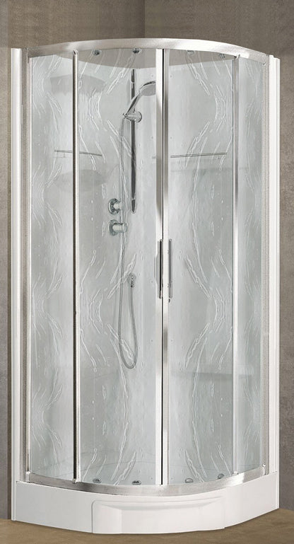 Novellini New Holiday R90 Standard 90x90 cm Cabina Doccia Multifunzione Semicircolare Apertura 2 Ante Scorrevoli 2 Fisse Installazione Angolare Destra Sinistra Miscelatore Termostatico Vetro Aqua Profilo Silver Piatto Ripiani Seduta Doccetta Altezza 206cm