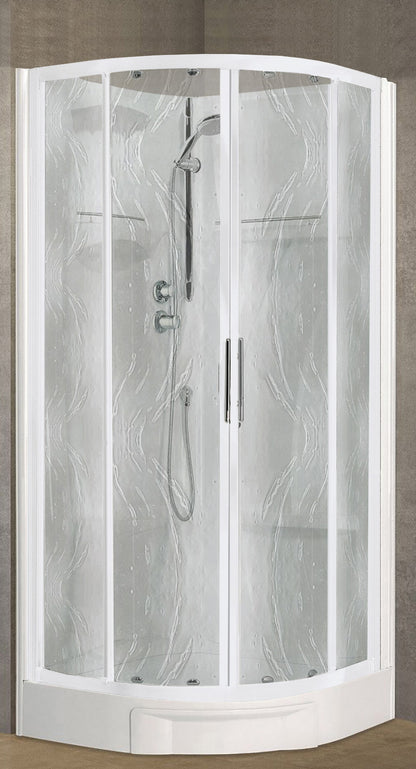 Novellini New Holiday R90 Standard 90x90 cm Cabina Doccia Multifunzione Semicircolare Apertura 2 Ante Scorrevoli e 2 Fisse Installazione Angolare Destra Sinistra Miscelatore Meccanico Vetro Aqua Profilo Bianco Piatto Ripiani Seduta Doccetta Altezza 206 cm