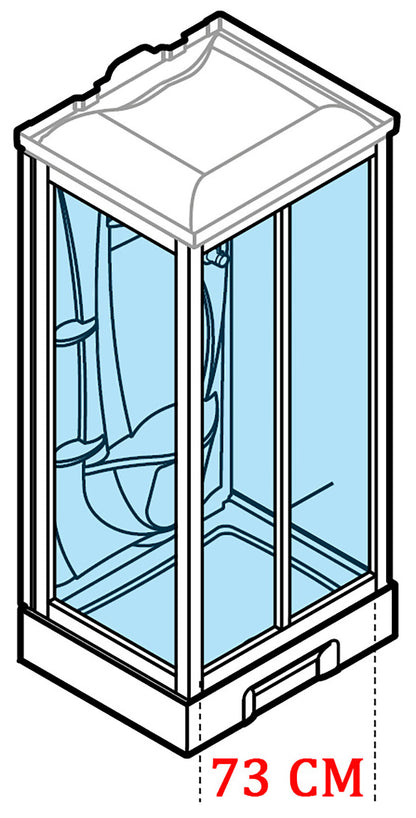Novellini New Holiday S2F Standard Con Tettuccio 100x80 cm Cabina Doccia Multifunzione Apertura 2 Ante Soffietto 2 Fisse Laterali Installazione Muro Miscelatore Meccanico Vetro Trasparente Profilo Silver Piatto Ripiani Asta Doccetta Seduta Altezza 217,5cm