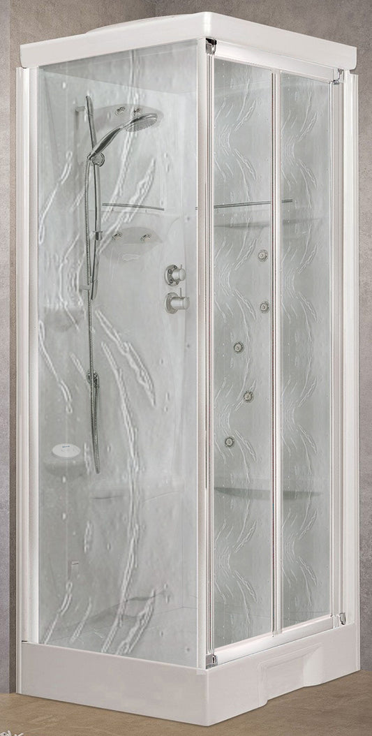 Novellini New Holiday SF Hammam 100x80 cm Cabina Doccia Multifunzione Apertura 2 Ante Soffietto Miscelatore Termostatico Vetro Aqua Profilo Bianco Pannelli Reversibili Idro Sauna Tettuccio Soffione Tondo Radio Telecomando Asta Doccetta Mano Alto 225,5 cm