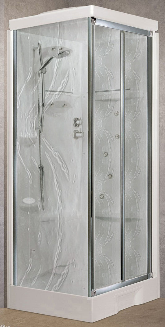 Novellini New Holiday SF Hammam 100x80 cm Cabina Doccia Multifunzione Apertura 2 Ante Soffietto Miscelatore Meccanico Vetro Aqua Profilo Silver Pannelli Reversibili Idro Sauna Tettuccio Soffione Tondo Radio Telecomando Asta Doccetta Mano Altezza 225,5 cm
