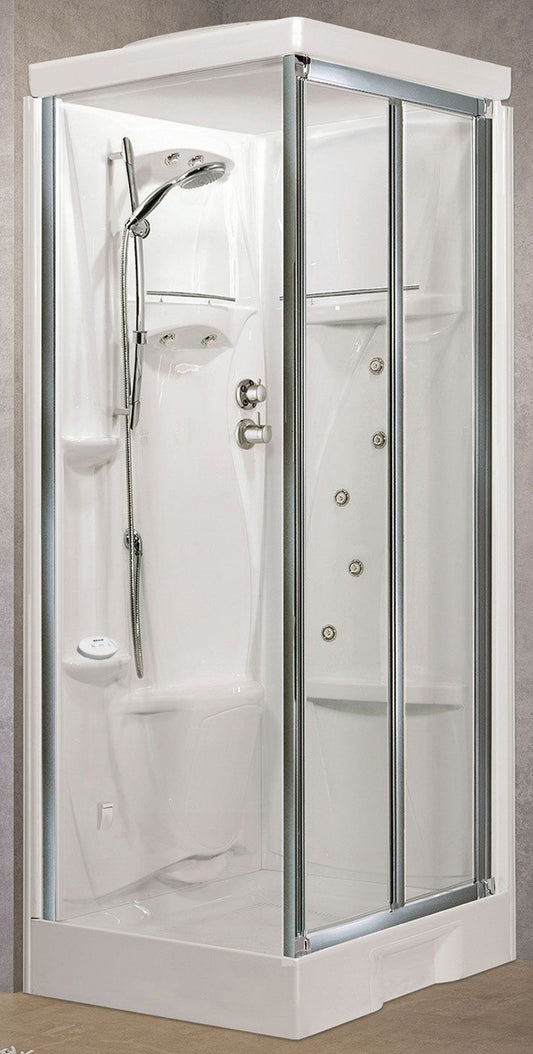 Novellini New Holiday SF Hammam 100x80 cm Cabina Doccia Multifunzione Apertura 2 Ante Soffietto Miscelatore Meccanico Vetro Trasparente Profilo Silver Pannelli Reversibili Idro Sauna Tettuccio Soffione Radio Telecomando Asta Doccetta Mano Altezza 225,5 cm