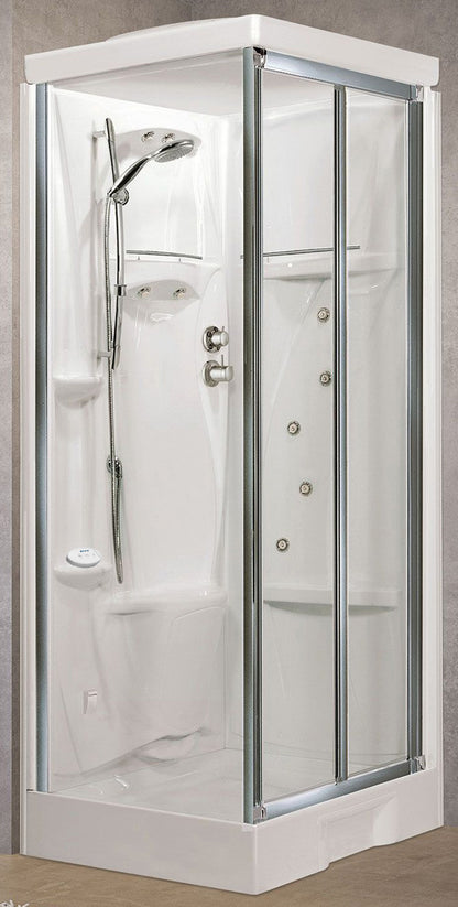 Novellini New Holiday SF Hammam 100x80 cm Cabina Doccia Multifunzione Apertura 2 Ante Soffietto Miscelatore Termostatico Vetro Trasparente Profilo Silver Pannelli Reversibili Idro Sauna Tettuccio Soffione Radio Telecomando Asta Doccetta Mano Alto 225,5 cm