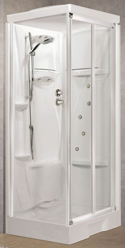 Novellini New Holiday SF Idromassaggio Con Tettuccio e Soffione 100x80 cm Cabina Doccia Multifunzione Apertura 2 Ante Soffietto 1 Parete Fissa Laterale Miscelatore Meccanico Vetro Trasparente Profilo Bianco Reversibile Asta Rotopioggia Altezza 217,5 cm