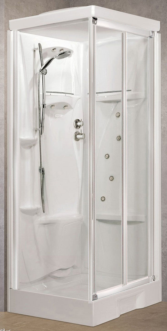 Novellini New Holiday SF Idromassaggio Con Tettuccio e Soffione 100x80 cm Cabina Doccia Multifunzione Apertura 2 Ante Soffietto 1 Parete Fissa Laterale Miscelatore Termostatico Vetro Trasparente Profilo Bianco Reversibile Asta Rotopioggia Altezza 217,5 cm