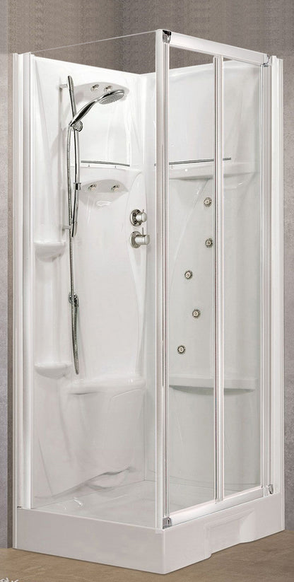 Novellini New Holiday SF Idromassaggio 100x80 cm Cabina Doccia Multifunzione Apertura 2 Ante Soffietto 1 Parete Fissa Laterale Pannelli Reversibili Miscelatore Termostatico Vetro Trasparente Profilo Bianco Piatto Ripiani Doccetta Rotopioggia Altezza 206cm