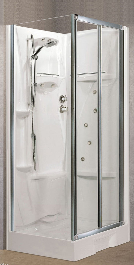 Novellini New Holiday SF Idromassaggio 100x80 cm Cabina Doccia Multifunzione Apertura 2 Ante Soffietto 1 Parete Fissa Laterale Pannelli Reversibili Miscelatore Termostatico Vetro Trasparente Profilo Silver Piatto Ripiani Doccetta Rotopioggia Altezza 206cm