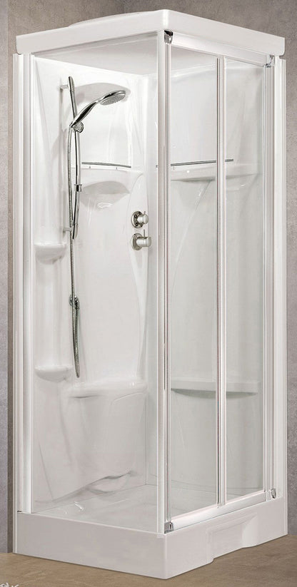 Novellini New Holiday SF Standard Con Tettuccio 100x80 cm Cabina Doccia Multifunzione Apertura 2 Ante Soffietto Parete Fissa Laterale Reversibile Miscelatore Termostatico Vetro Trasparente Profilo Bianco Piatto Ripiani Asta Doccetta Seduta Altezza 217,5cm