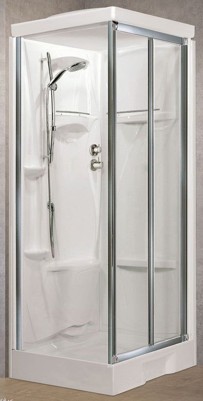 Novellini New Holiday SF Standard Con Tettuccio 100x80 cm Cabina Doccia Multifunzione Apertura 2 Ante Soffietto Parete Fissa Laterale Reversibile Miscelatore Termostatico Vetro Trasparente Profilo Silver Piatto Ripiani Asta Doccetta Seduta Altezza 217,5cm