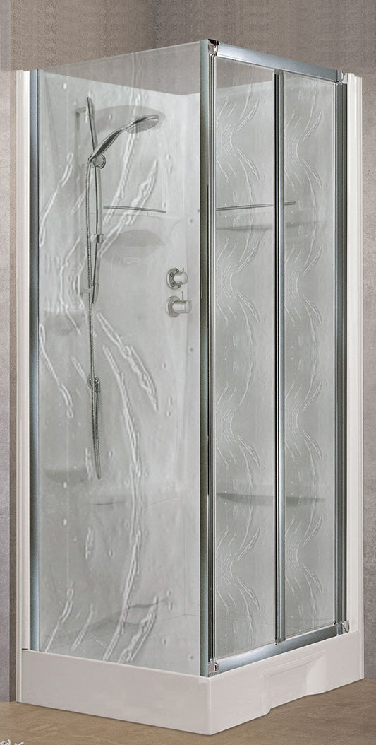 Novellini New Holiday SF Standard 100x80 cm Cabina Doccia Multifunzione Apertura 2 Ante a Soffietto Con Parete Fissa Laterale Installazione Reversibile Miscelatore Termostatico Vetro Aqua Profilo Silver Piatto Ripiano Asta Doccetta Mano Seduta Alto 206 cm