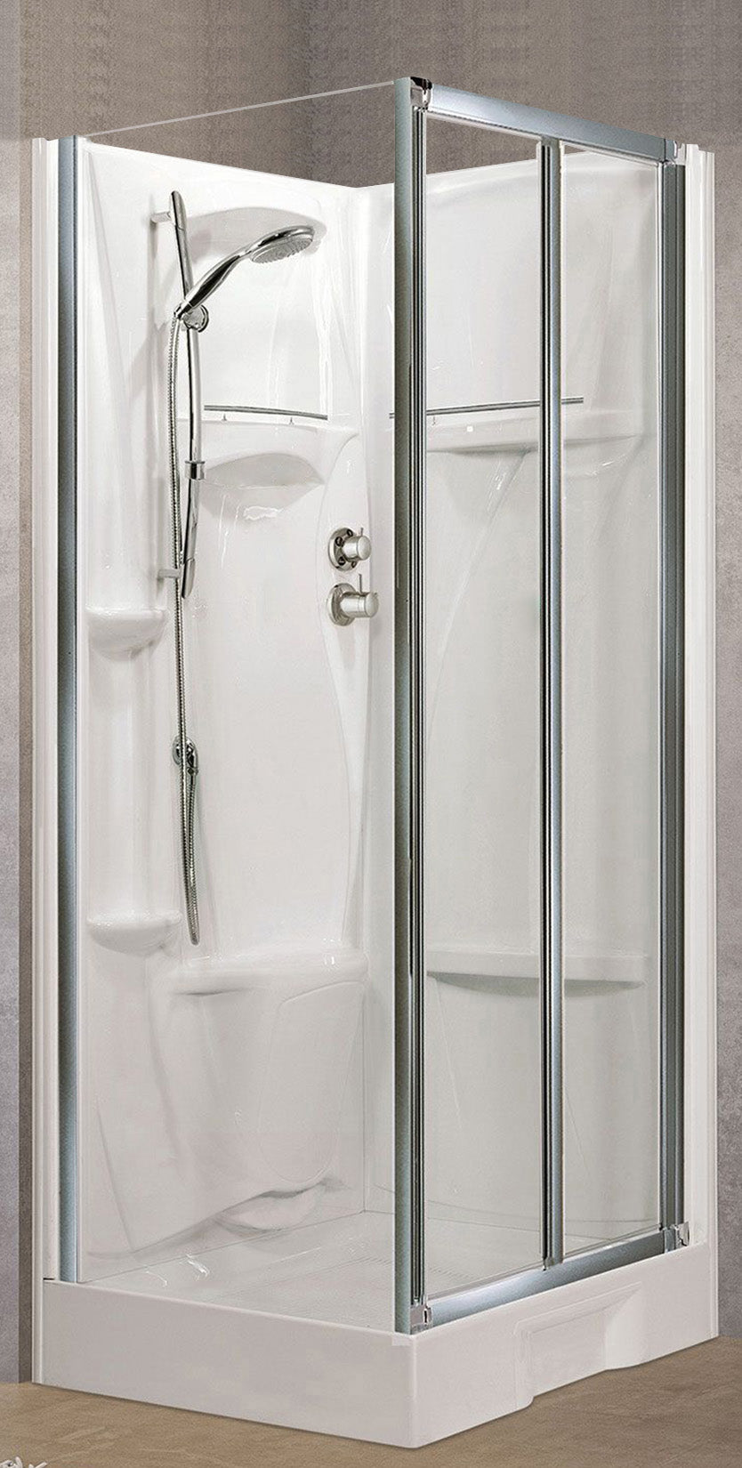 Novellini New Holiday SF Standard 100x80 cm Cabina Doccia Multifunzione Apertura 2 Ante a Soffietto Con Parete Fissa Laterale Installazione Reversibile Miscelatore Meccanico Vetro Trasparente Profilo Silver Piatto Ripiano Doccetta Seduta Altezza 206 cm