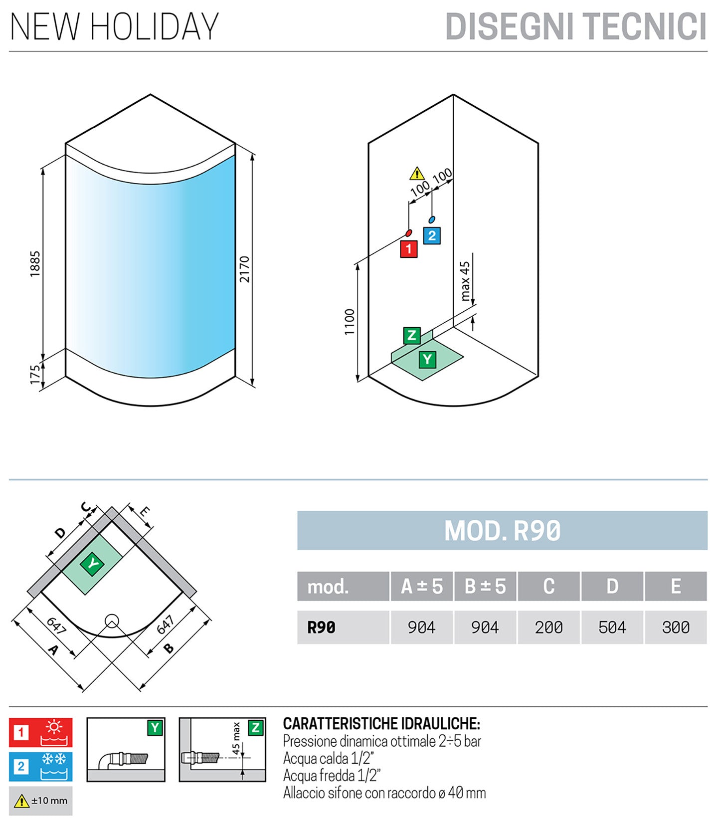 Novellini New Holiday R90 Standard Con Tettuccio 90x90 cm Cabina Doccia Multifunzione Semicircolare Apertura 2 Ante Scorrevoli e 2 Fisse Angolo Destro Sinistro Miscelatore Termostatico Vetro Aqua Profilo Bianco Piatto Ripiani Doccetta Seduta Altezza 217cm
