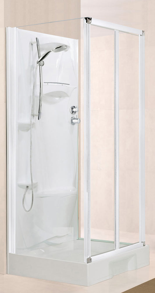 Novellini New Holiday S2F Standard 100x80 cm Cabina Doccia Bagno Asimmetrica Multifunzione Apertura 2 Ante Soffietto e 2 Fisse Laterali Installazione Muro Miscelatore Termostatico Vetro Trasparente Profilo Bianco Piatto Ripiani Doccetta Seduta Alto 206 cm