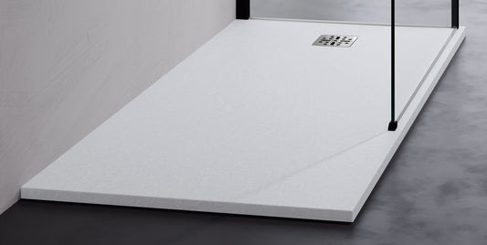 Novellini Novomatt Piatto Doccia 100x80 Spessore 3 cm Bianco Opaco Ultrapiatto Sottile Slim Forma Rettangolare Installazione Appoggio Sagomabile Tagliabile Resistente Materiale Mineralsolid Superficie Texture Effetto Pietra Compreso Copripiletta