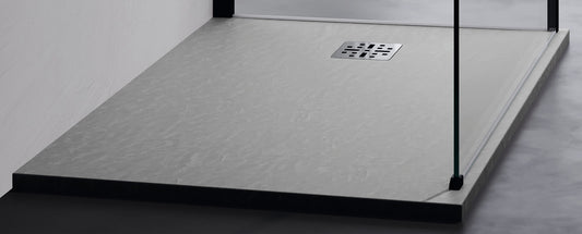 Novellini Novomatt Piatto Doccia 80x80 Spessore 3 cm Colore Grigio Ultrapiatto Sottile Slim Forma Quadrata Installazione Appoggio Sagomabile Tagliabile Resistente Materiale Mineralsolid Superficie Texture Effetto Pietra Compreso Copripiletta