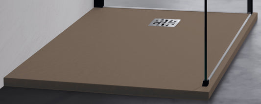 Novellini Novomatt Piatto Doccia 100x100 Spessore 3 cm Colore Cappuccino Ultrapiatto Sottile Slim Forma Quadrata Installazione Appoggio Sagomabile Tagliabile Resistente Materiale Mineralsolid Superficie Texture Effetto Pietra Compreso Copripiletta