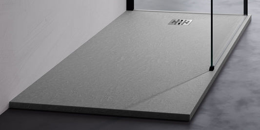 Novellini Novomatt Piatto Doccia 160x90 Spessore 3 cm Colore Grigio Ultrapiatto Sottile Slim Forma Rettangolare Installazione Appoggio Sagomabile Tagliabile Resistente Materiale Mineralsolid Superficie Texture Effetto Pietra Compreso Copripiletta