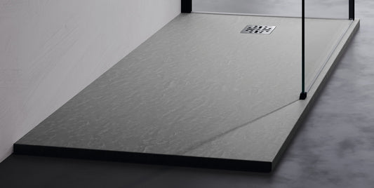 Novellini Novomatt Piatto Doccia 160x80 Spessore 3 cm Colore Grigio Ultrapiatto Sottile Slim Forma Rettangolare Installazione Appoggio Sagomabile Tagliabile Resistente Materiale Mineralsolid Superficie Texture Effetto Pietra Compreso Copripiletta