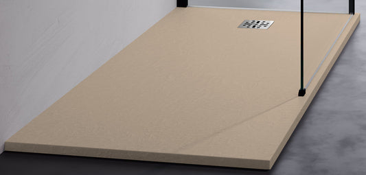 Novellini Novomatt Piatto Doccia 160x100 Spessore 3 cm Colore Tortora Ultrapiatto Sottile Slim Forma Rettangolare Installazione Appoggio Sagomabile Tagliabile Resistente Materiale Mineralsolid Superficie Texture Effetto Pietra Compreso Copripiletta