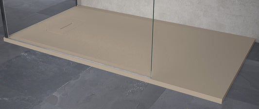 Novellini Novosolid Piatto Doccia Rettangolare Misura 120x80 Altezza 3,5 cm Colore Corda Ultrapiatto Installazione Appoggio Filopavimento Sagomabile Tagliabile Riparabile Resistente Superficie Texture Effetto Pietra Materiale Resina Compreso Copri Piletta