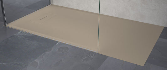 Novellini Novosolid Piatto Doccia Rettangolare Misura 160x100 Altezza 3,5cm Colore Corda Ultrapiatto Installazione Appoggio Filopavimento Sagomabile Tagliabile Riparabile Resistente Superficie Texture Effetto Pietra Materiale Resina Compreso Copri Piletta