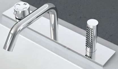 Novellini Rubinetteria Bordo Vasca Per Stile Appoggio 3 Fori Con Doccetta Estraibile e Piastra Materiale Ottone Finitura Cromata 1 Manopola Moderno Cartuccia Miscelazione Progressiva Meccanico