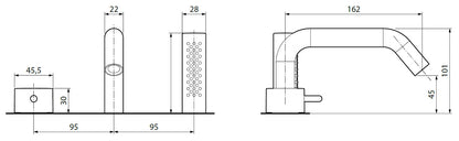 Novellini Rubinetteria Bordo Vasca Per Stile Appoggio 3 Fori Con Doccetta Estraibile e Piastra Materiale Ottone Finitura Cromata 1 Manopola Moderno Cartuccia Miscelazione Progressiva Meccanico