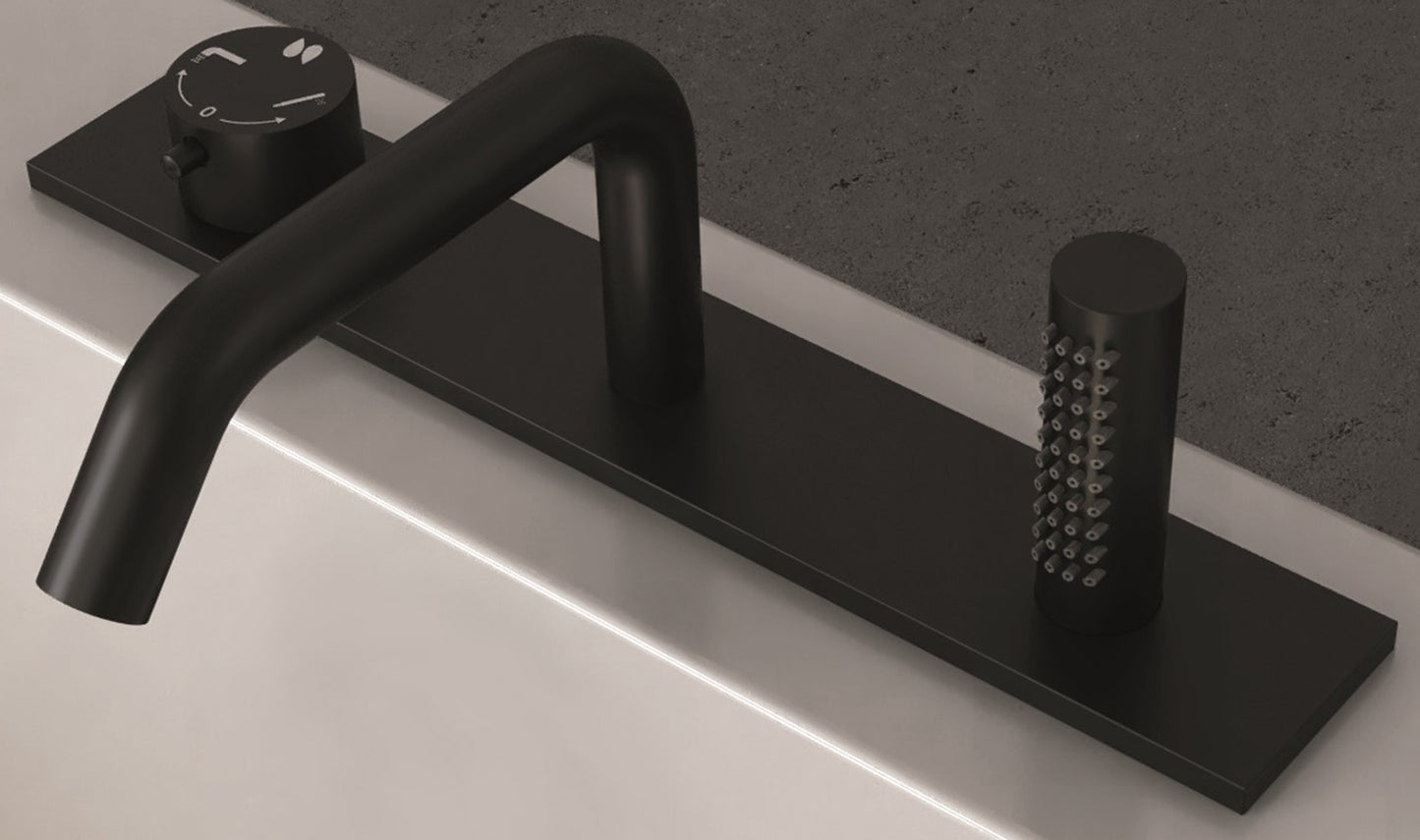 Novellini Rubinetteria Bordo Vasca Per Stile Appoggio 3 Fori Con Doccetta Estraibile e Piastra Materiale Ottone Finitura Nero Opaco 1 Manopola Moderno Cartuccia Miscelazione Progressiva Meccanico