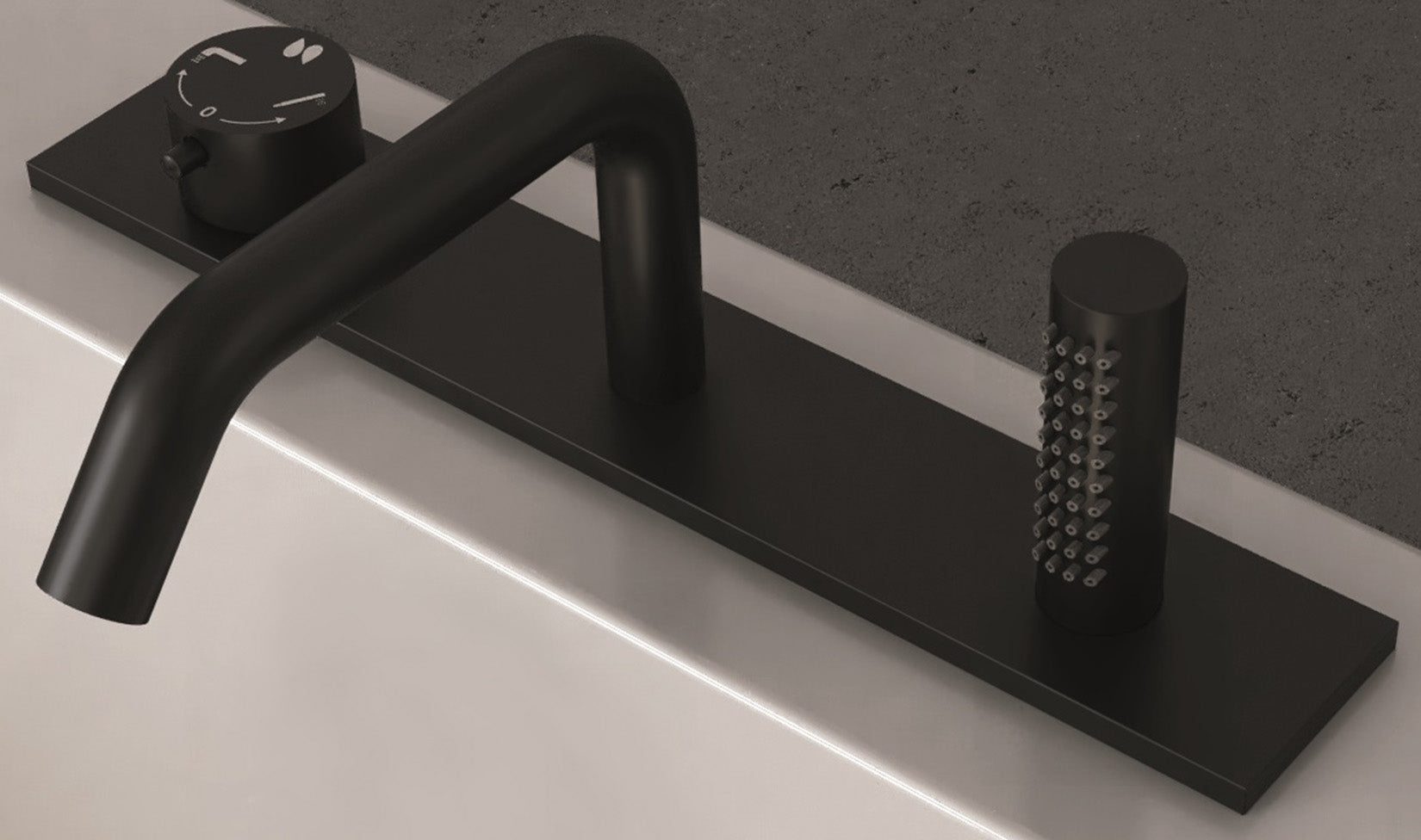 Novellini Rubinetteria Bordo Vasca Per Stile Appoggio 3 Fori Con Doccetta Estraibile e Piastra Materiale Ottone Finitura Nero Opaco 1 Manopola Moderno Cartuccia Miscelazione Progressiva Meccanico