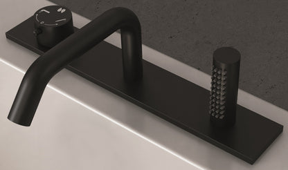 Novellini Rubinetteria Bordo Vasca Per Stile Appoggio 3 Fori Con Doccetta Estraibile e Piastra Materiale Ottone Finitura Nero Opaco 1 Manopola Moderno Cartuccia Miscelazione Progressiva Meccanico