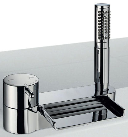 Novellini Rubinetteria Bordo Vasca per Sense 5 6 7-Z1 Z2 Miscelatore Progressivo 2 Funzioni Rubinetto Piano Bocca Cascata Doccetta Estraibile Ottone Cromato