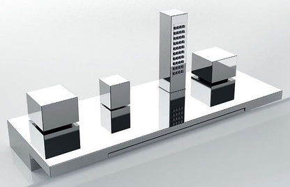 Novellini Rubinetteria per Vasca Sense Dual 3 4 Rubinetto Bordo Vasca Bocca Cascata Doccetta Estraibile 4 Fori 2 Cartucce Miscelazione Progressiva