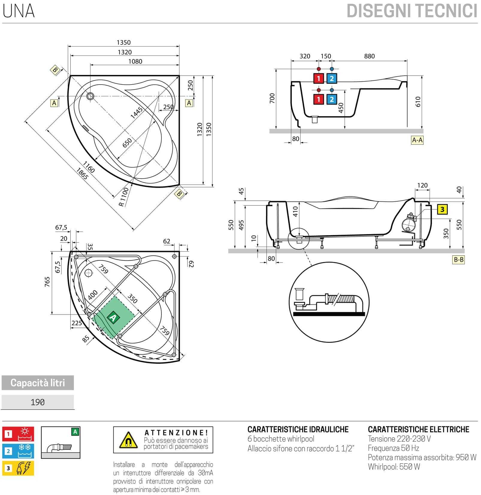Novellini Una Vasca da Bagno Versione Hydro Con Disinfezione Misura 135x135 H55 cm Idro Whirlpool 6 Jets Accensione Digitale Forma Esterna Semicircolare Simmetrica Interna Ovale Installazione Angolo Pannello Fontana Materiale Acrilico Colore Bianco Lucido