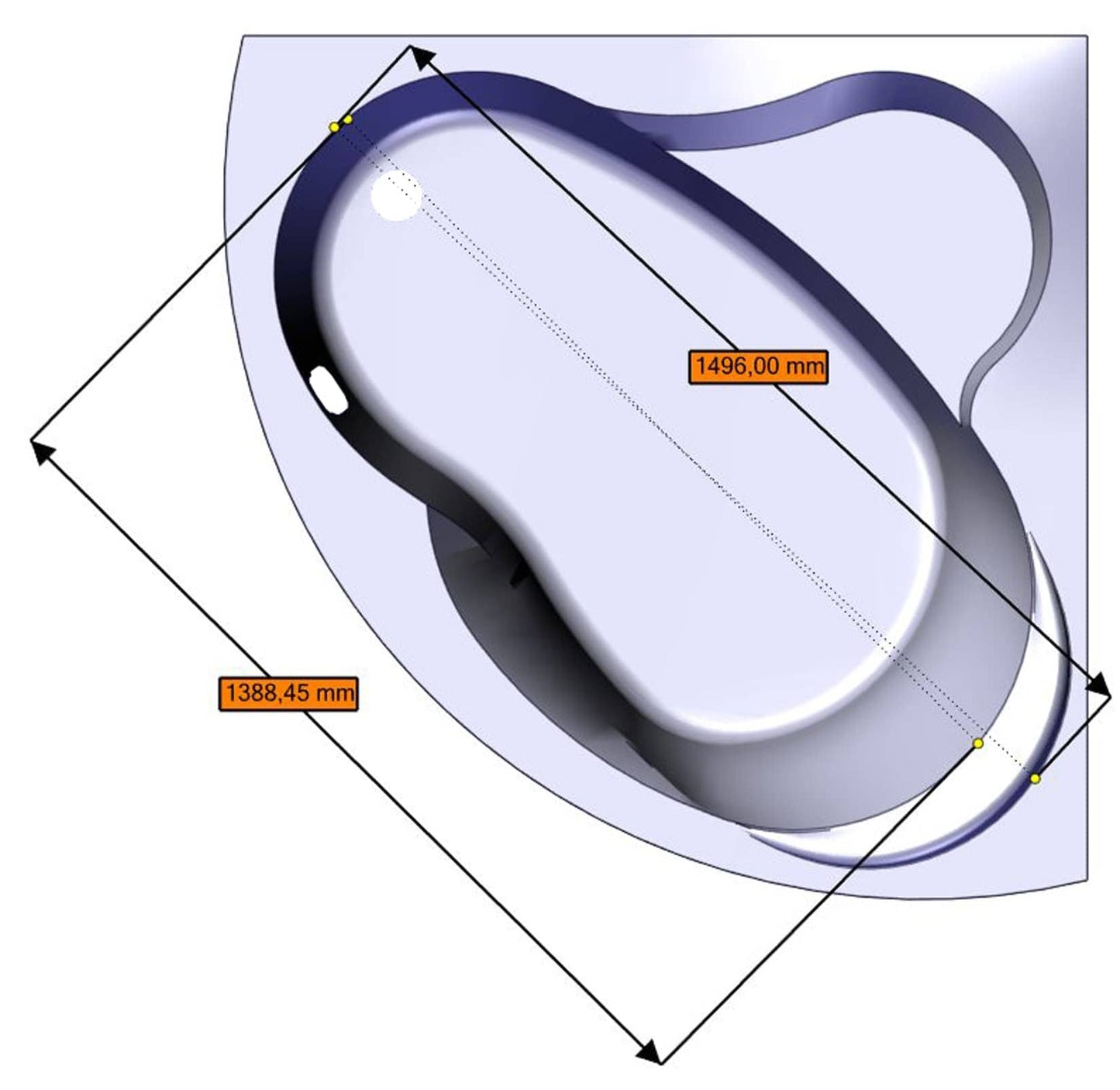 Novellini Una Vasca da Bagno Versione Standard da Incasso Misura 135x135 Guscio Tradizionale da Rivestire Forma Esterna Tonda Curva Semicircolare Simmetrica Interna Ovale Materiale Acrilico Finitura Bianco Lucido Installazione Angolo Angolare Reversibile