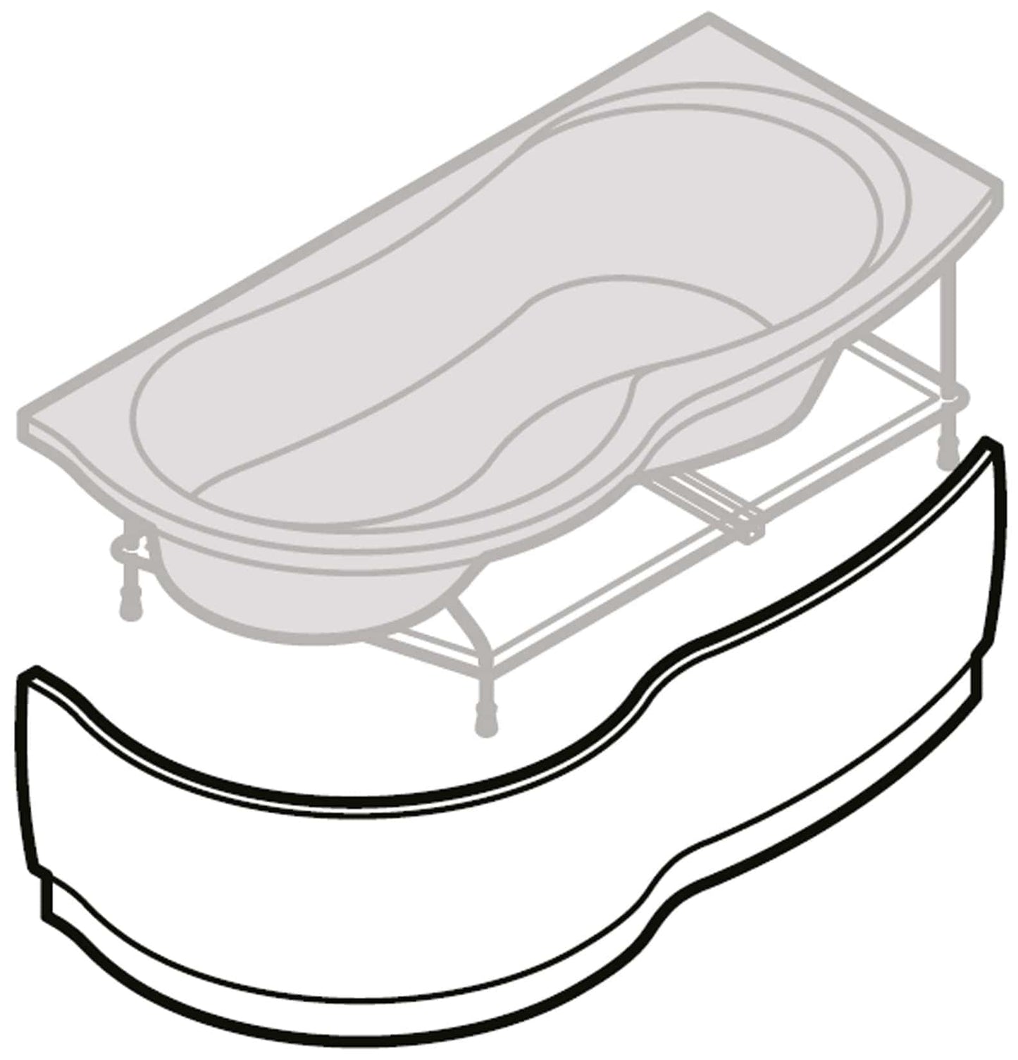 Novellini Venus Vasca da Bagno Versione Standard Con Telaio Misura 180x80 / 85 H55 cm Forma Esterna Tonda Curva Semicircolare Asimmetrica Interna a Otto Installazione Angolare Destra DX Pannello Frontale Colonna Materiale Acrilico Finitura Bianco Lucido