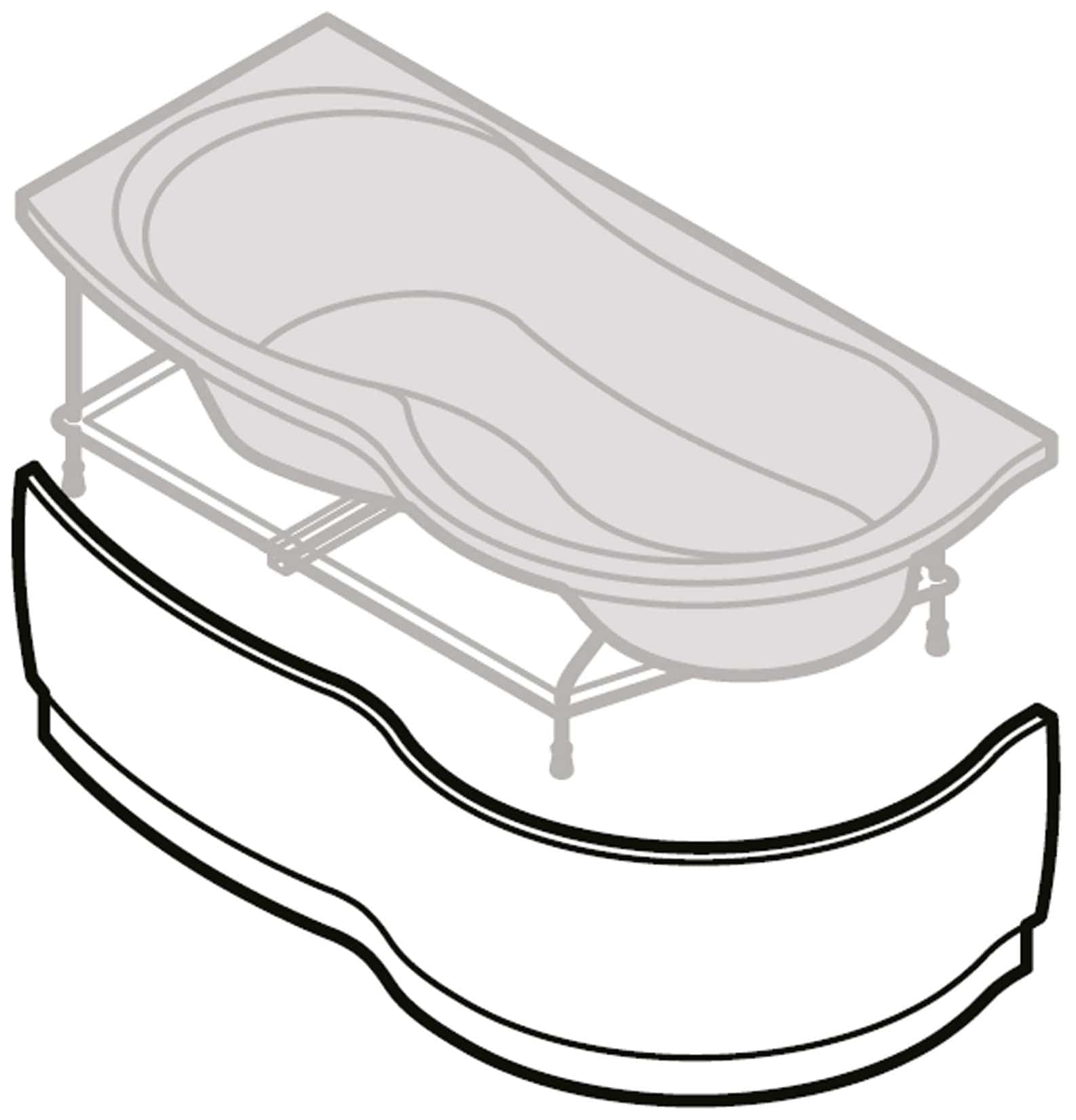 Novellini Venus Vasca da Bagno Versione Standard Con Telaio Misura 170x70 / 85 H55 cm Forma Esterna Tonda Curva Semicircolare Asimmetrica Interna a Otto Installazione Angolare Sinistra SX Pannello Frontale Colonna Materiale Acrilico Finitura Bianco Lucido